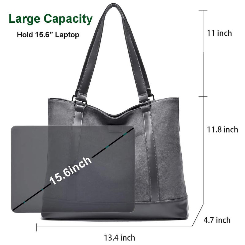 Barsine Laptop Bag for Women - Teacher Canvas Tote Bag with Compartments, Work Tote Bag for Travel Office 15.6 Inch - Image 3